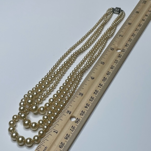 16” Vintage Sterling Silver Three Strand Faux Pearl Necklace - Picture 2 of 4